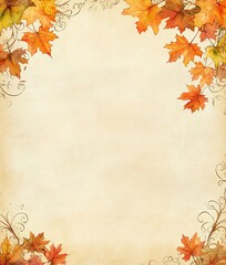 Featuring an autumn leaf illustration with plenty of copy space. The background is lined with a textured pattern with whimsical swirls.