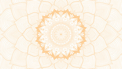 Round mandala on dreamy peach fuzz gradient background. Translucent mesh pattern in the form of a mandala. Mandala with floral patterns. Pastel Yoga template. Gradient background with round mandala