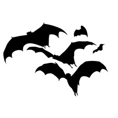 silhouette of a group of flying bats