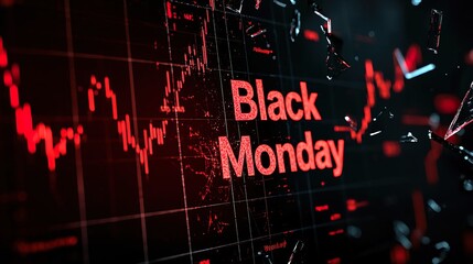 Fototapeta premium Illustration of stock market volatility during Black Monday with a dramatic red visual theme, symbolizing economic downturn.