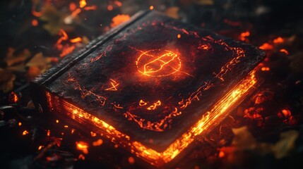 Ancient Grimoire Glowing with Fire