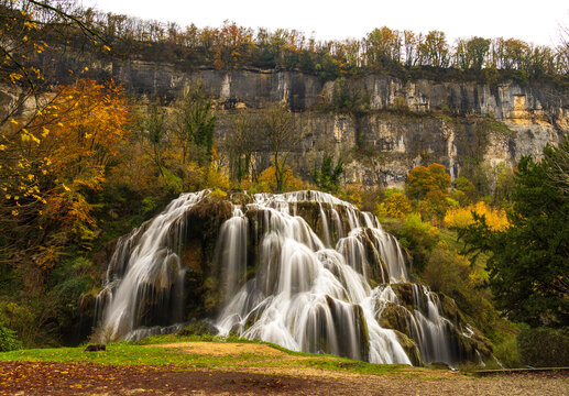 Cascading waterfalls at Cascade des Tufs in autumn