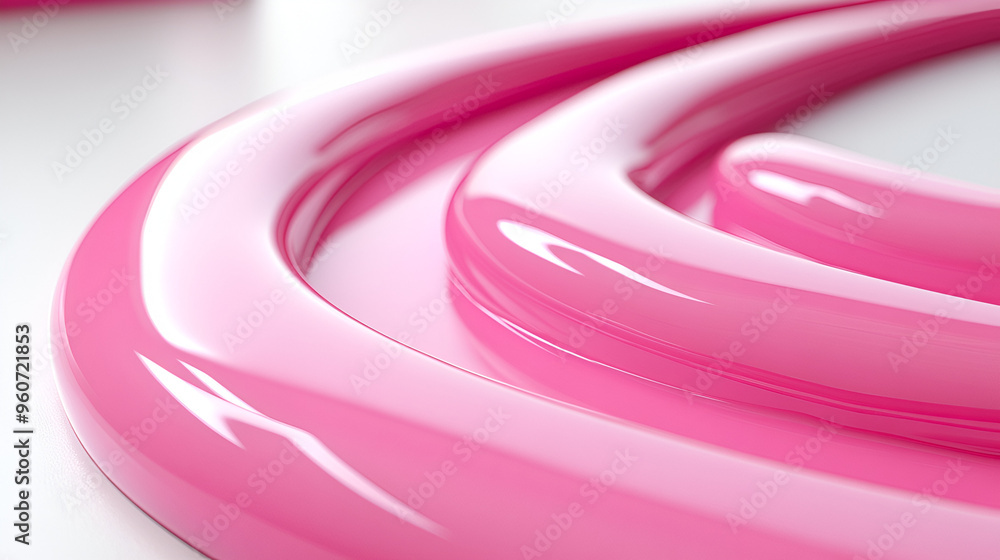 Poster close-up view of glossy pink curved lines forming an abstract design on a smooth surface in bright l