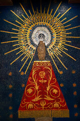 interior decor, pictures and models within a large spanish building, Santuario de Torreciudad, a spectacular Marian shrine in honor of the Blessed Virgin Mary