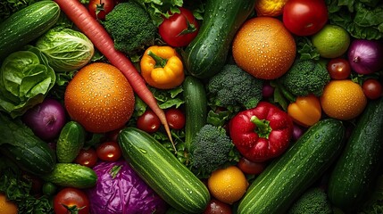 Vibrant assortment of fresh fruits and vegetables, showcasing colors and textures, perfect for healthy eating and nutrition themes.