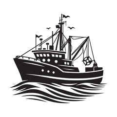 Fishing Trawler Silhouette Vector Illustration for Nautical Designs