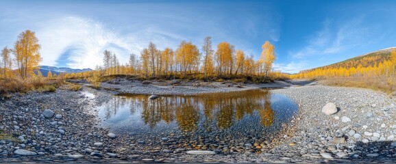 Fototapeta premium The Magadan rivers and their cold waters are the colors of autumn in Russia's far east.