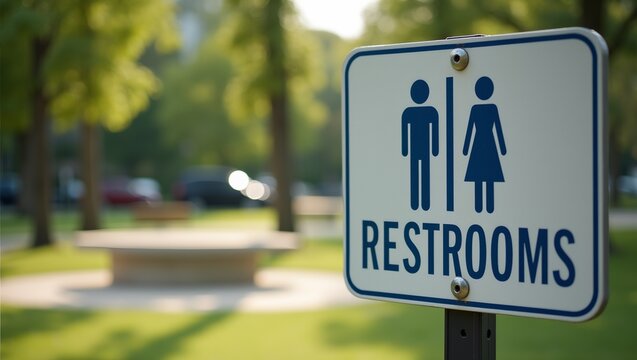 Public Park Restrooms Sign with Nature Background