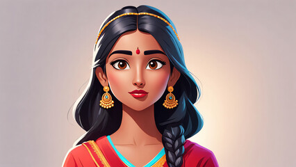 Dream indian cartoon character young adult woman girl person portrait in 3d style design