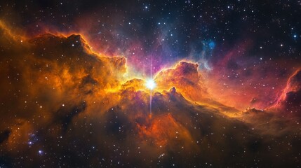 Obraz premium A Starburst Within a Glowing Nebula, Filled with Dust and Gas