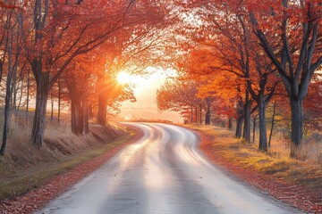 Carpathian Mountains, narrow winding road in dark autumn forest, colorful trees, natural travel background.