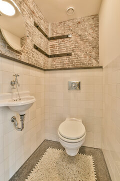 Modern Bathroom with Exposed Brick Wall