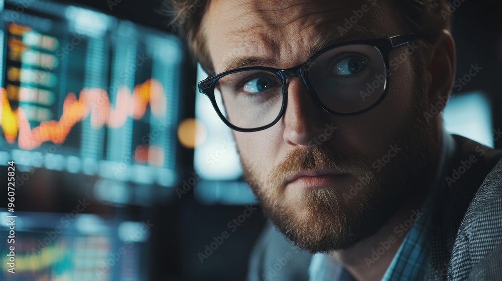 Poster focused trader analyzing market data