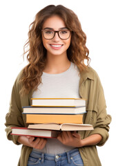 PNG Smiling woman holding books on the white background