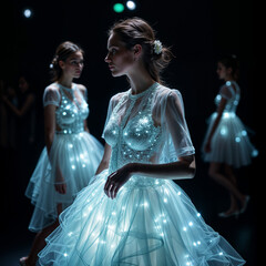 Luminous Fashion: Woman in Futuristic Gown