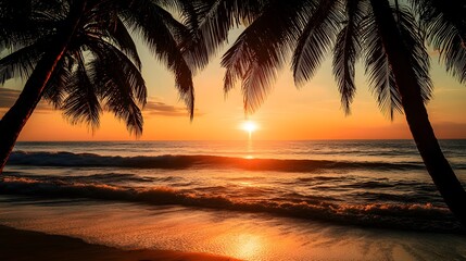 Fototapeta na wymiar ビーチに沈む夕日