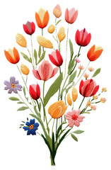 Obraz premium PNG Embroidery style tulip bouquet on the white background