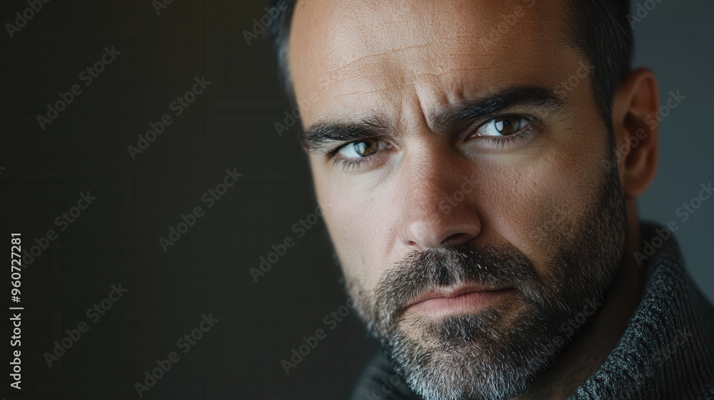 Aufkleber a man appears deep in thought, showcasing a serious demeanor in a soft-lit indoor space. generative 