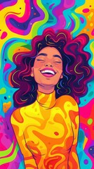 woman smiling on bright background illustration.