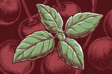Obraz premium Basil Leaves with Cherry Background Illustration
