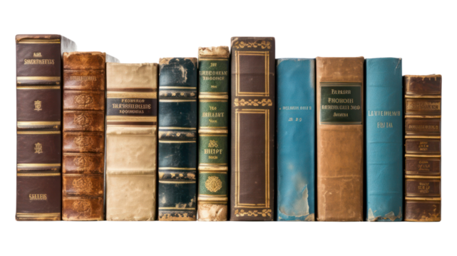 PNG Old books in the row on the white background