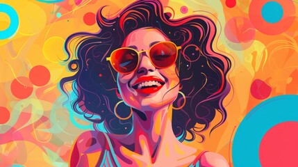 woman smiling on bright background illustration.