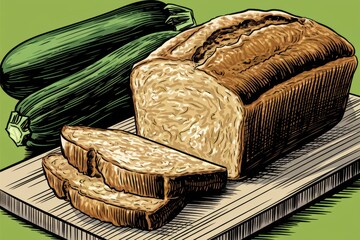 Obraz premium Artistic Bread and Zucchini Still Life on Wooden Board