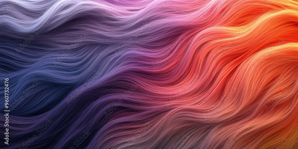 Poster a fur textured surface with long, flowing strands, featuring a gradient of colors that add depth and