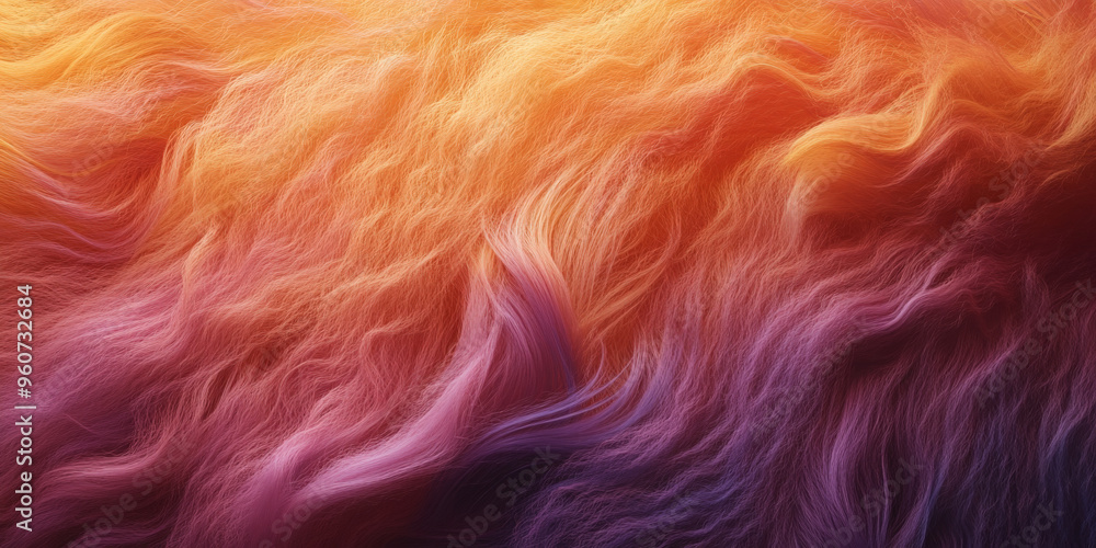 Poster a fur textured surface with long, flowing strands, featuring a gradient of colors that add depth and