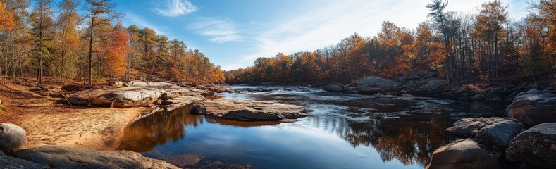 A panoramic view of the Chutes river in Massey, Ontario, Canada