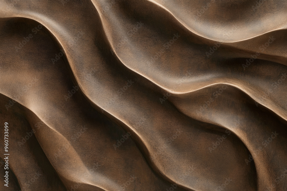 Poster a brown textured surface with a smooth, satin finish, highlighted by subtle, wave-like patterns that