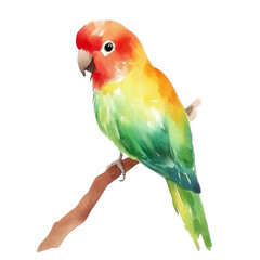 Colorful Lovebird Perched on a Branch in Vibrant Watercolor Style