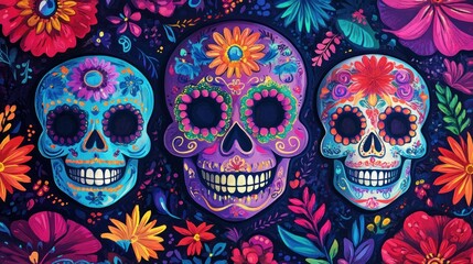Naklejka premium Colorful Sugar Skulls, Day of the Dead