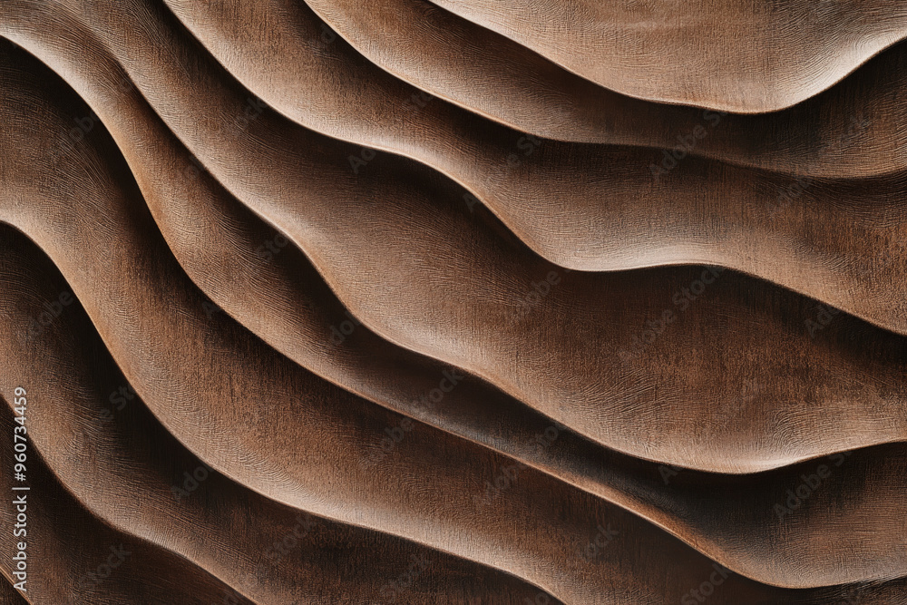 Poster a brown textured surface with a smooth, rippled pattern, creating the illusion of gentle waves in de