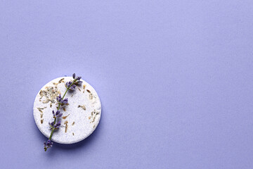 Lavender soap bar on color background