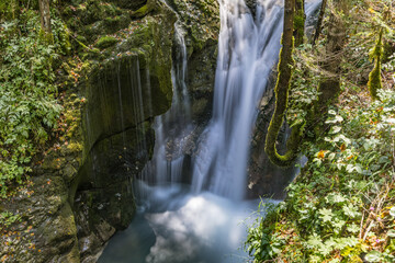 Small waterfalls in the Šunikov gaj in Lepena valley near Trenta on a summer day, Slovenija © erikzunec