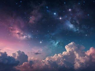 Obraz premium a dreamy night sky background with pastel clouds and twinkling stars
