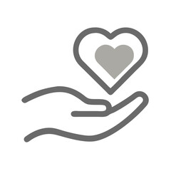Obraz premium Minimalist Hand Holding Heart Icon in Gray on Black Background, Symbol of Love and Generosity