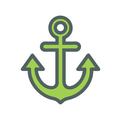 Fototapeta premium Green Anchor Icon in Minimalist Style on Black Background, Symbol of Stability and Maritime Adventure