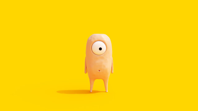 Monster children cheerful funny young creature one eye Halloween back to school yellow orange flesh coloured background 3d illustration render digital rendering