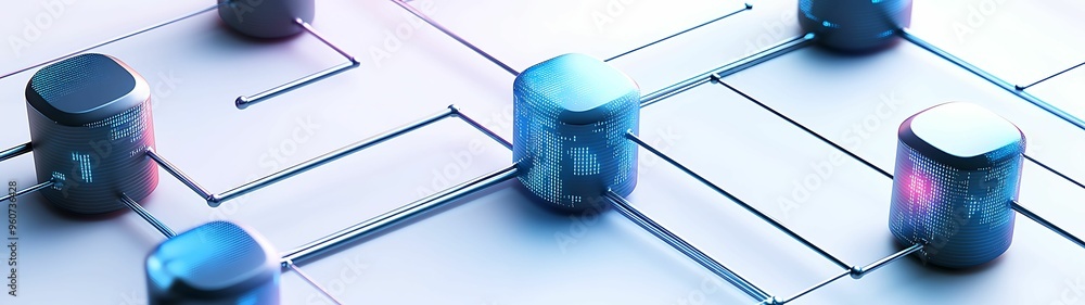 Aufkleber futuristic big data visualization with 3d cylinders and digital cloud nodes on light pastel backgrou