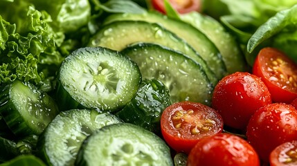 Close-Up of Fresh Salad Ingredients with Water Droplets,Generative AI