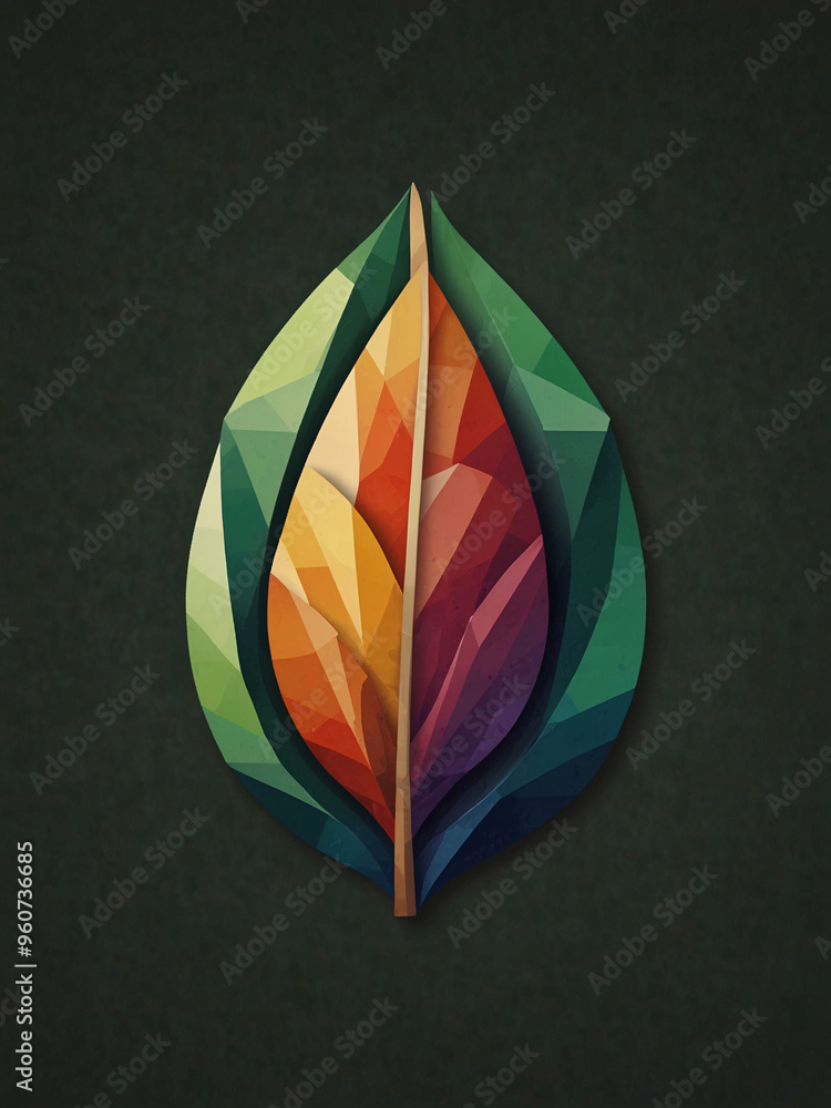 Poster design a logo using geometric shapes to form a stylized aroid leaf.