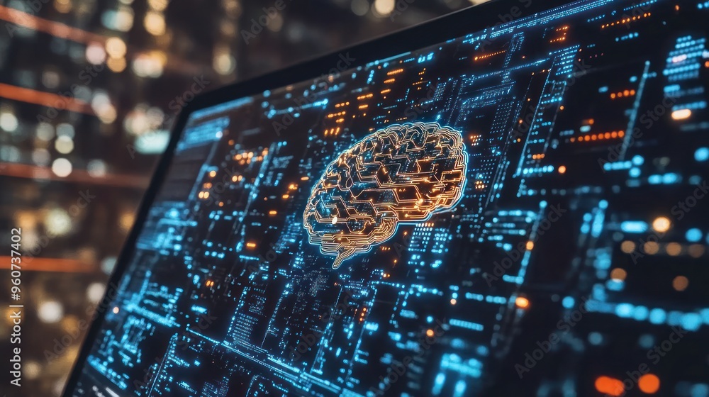 Poster digital brain on a computer screen