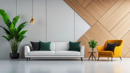 Modern Elegance: Stylish Room with Geometric Wooden Wall Panels