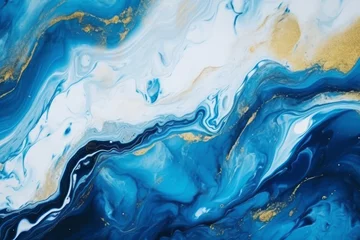 Wall murals Processed collage of luxurious ocean blue and gold ink marble texture. Background for banner