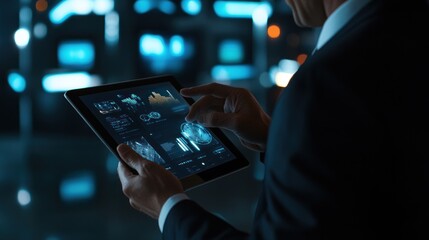 Businessman Analyzing Data on Tablet