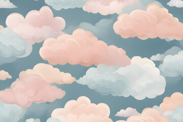Obraz premium Whimsical Cloud Pattern Wall Background, Soft Pastels for a Dreamy and Serene Atmosphere