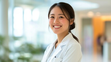 Smiling Female Doctor Wearing a White Coat