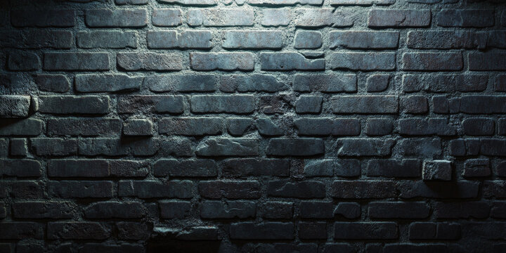 Fototapeta A textured, gray brick wall with rough, uneven surfaces, placed in a dimly lit industrial setting.